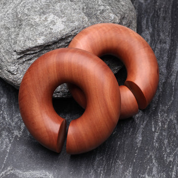 Detail View 1 of A Pair of Sabo Wood Hoop Hanger Plug-Orange/Brown